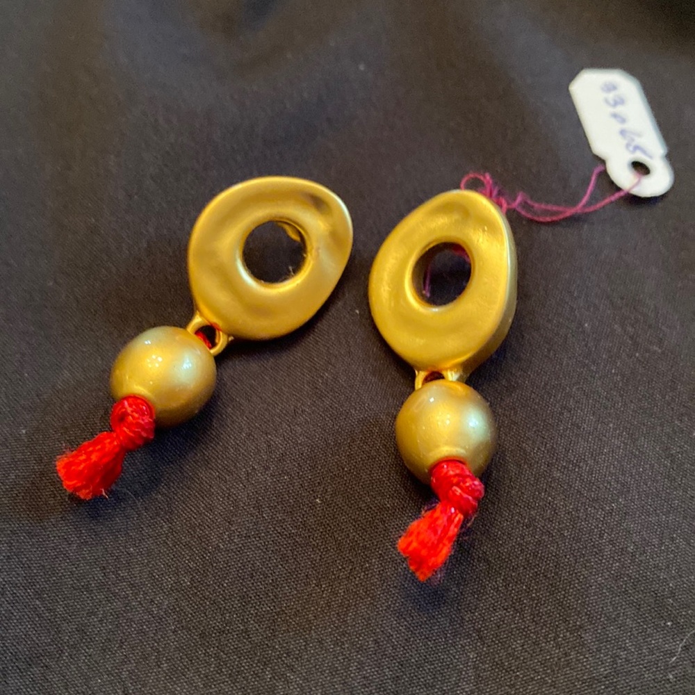 Ladies gold snd red earrings